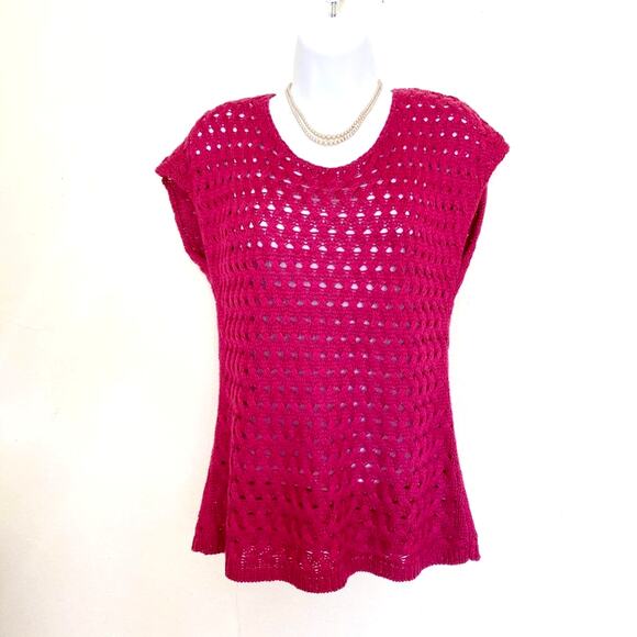COLDWATER CREEK Fuchsia Crocheted Knit Short Sleeve Sweater, S / 8 - Picture 9 of 9